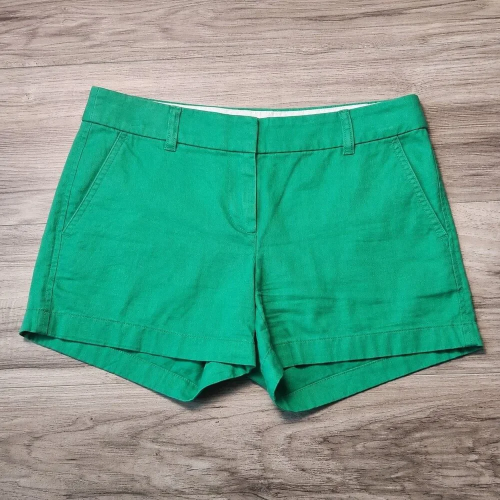 J.Crew Chino Shorts Women's Size 2 Green Cotton Classic Preppy Casual Summer